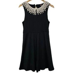FREE PEOPLE OPEN BACK WAFFLE TEXTURE CROCHET NECKLINE BLACK DRESS MEDIUM-EUC